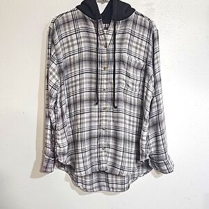 American Eagle Girls Button-up Hoodie Boyfriend Shirt